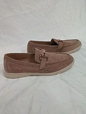 Women’s Taupe Suede Slip-On Loafers with Gold Accent